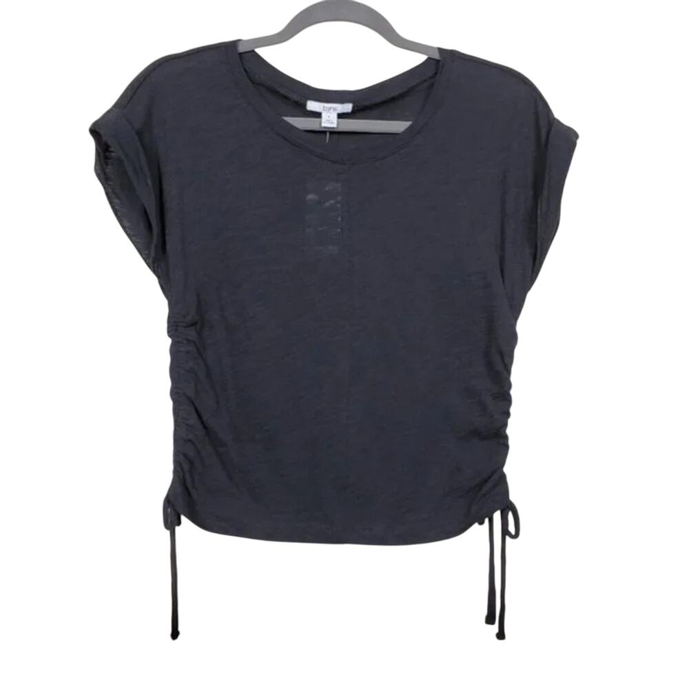 Bar III Cropped Cotton Top Womens Size S Black Side Drawstring NEW